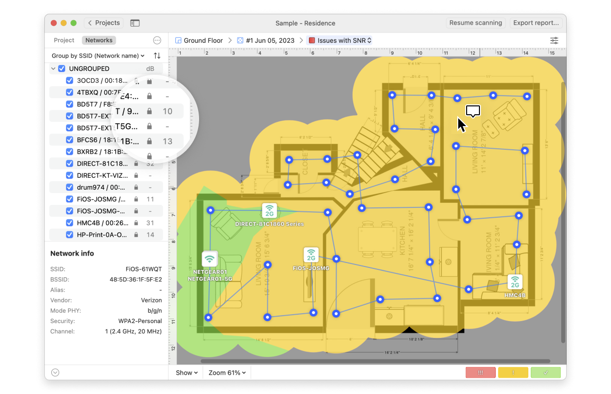 Select each network on the left-hand side