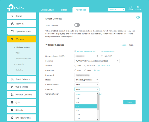 WiFi channel setting (tp-link)