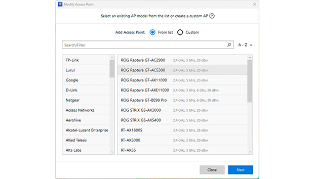 Select a device from a preloaded list