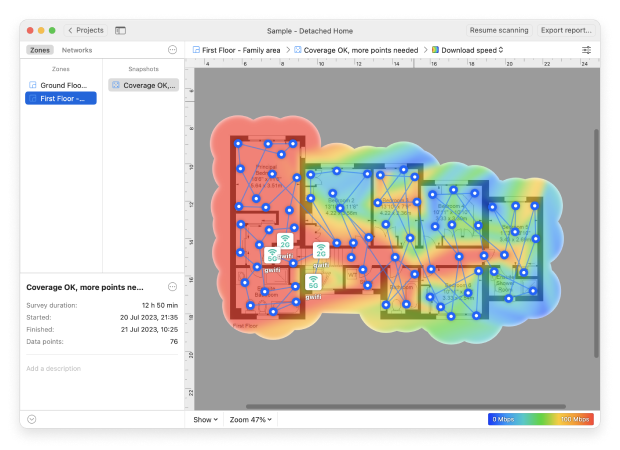 NetSpot — Velocidade de download (mapa de calor)