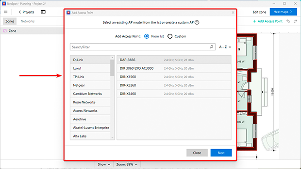 Router Selection Window