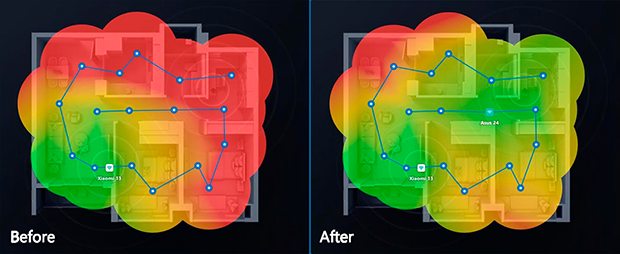 An example of Wi-Fi optimization: adding an access point boosts coverage