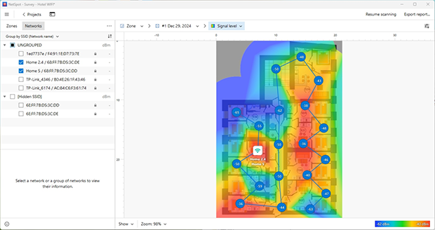 Signal level Wi-Fi heatmap in NetSpot’s Survey mode