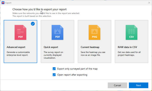 Exportation de données dans NetSpot