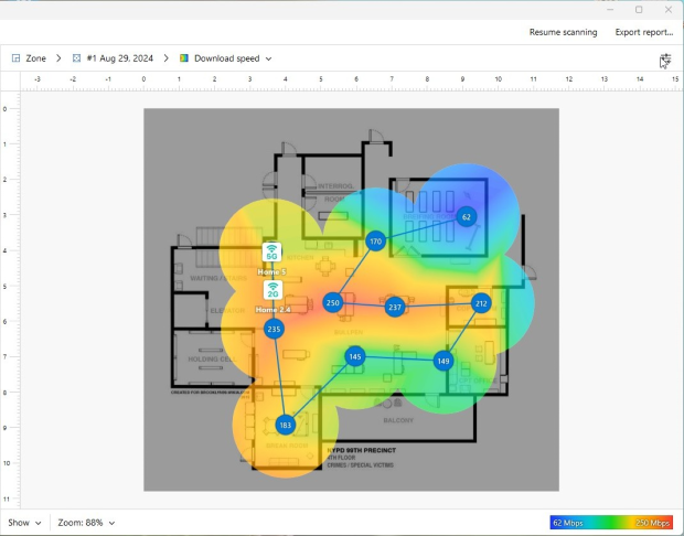 Velocità di download Mappa di calore Wi-Fi in NetSpot