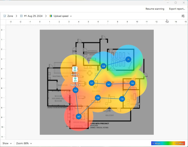 Vitesse d'upload Heatmap Wi-Fi dans NetSpot